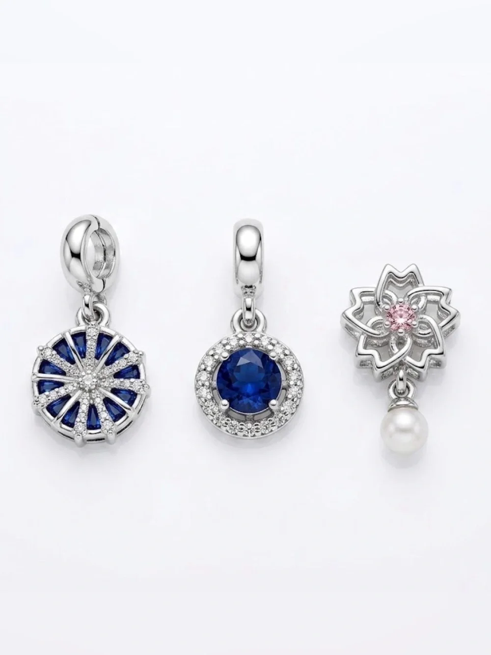 Set of 3 Silver Dangle Pandora Style Charms